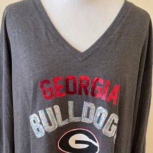Georgia Bulldogs Pressbox UGA Gray Long Sleeve Metallic Sequin V-Neck Shirt XXL